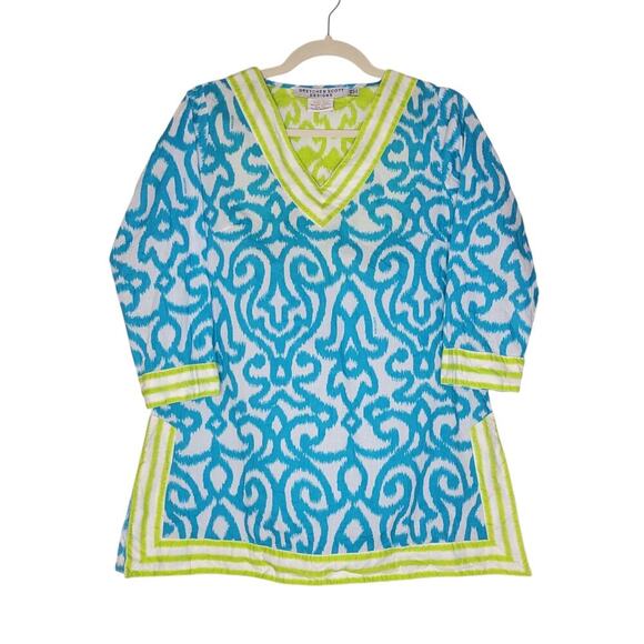 Gretchen Scott Designs Tops - Gretchen Scott Tunic Top XS Tropical Geo 3/4 Sleeve Boho Lagum Cotton Resort